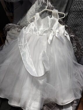 White Tulle Flower Girl Dress with Satin Bow